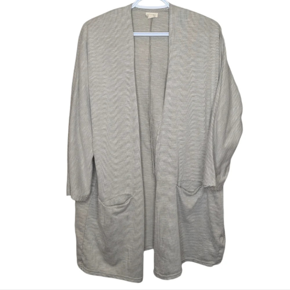 DONNI. Anthropologie Soft Ribbed Cardigan Sweater Gray Stripe One Size Fits All
